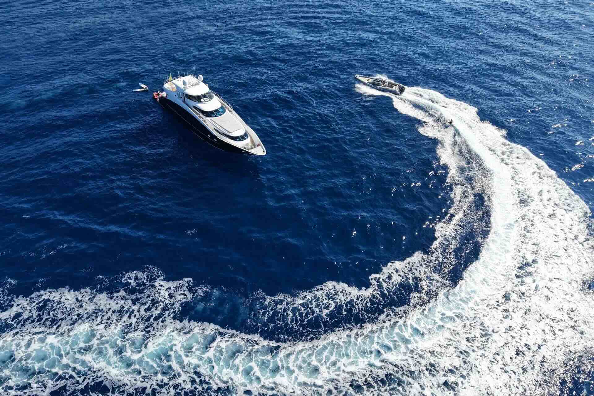 Aerial view of SEA BREEZE ONE cruising on deep blue water